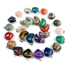 Wholesale Semi-precious Gemstone Love Heart Shaped Stone Meditation Pendants Charms Crystal Moon Necklace Jewelry