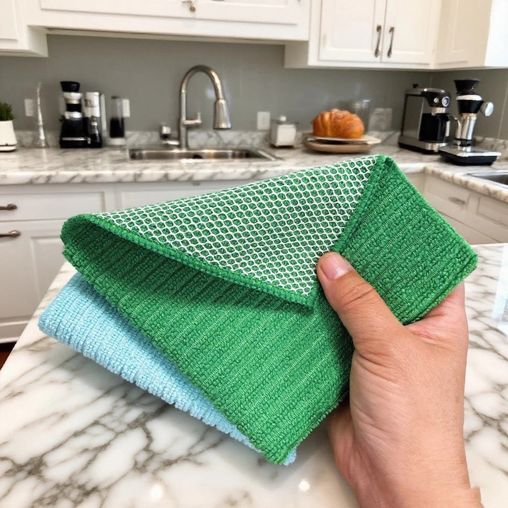 DAHUI Superfine Fiber Thickened Yarn Dishcloth Double-sided Mesh Towel Lazy  Kitchen Dishtowel
