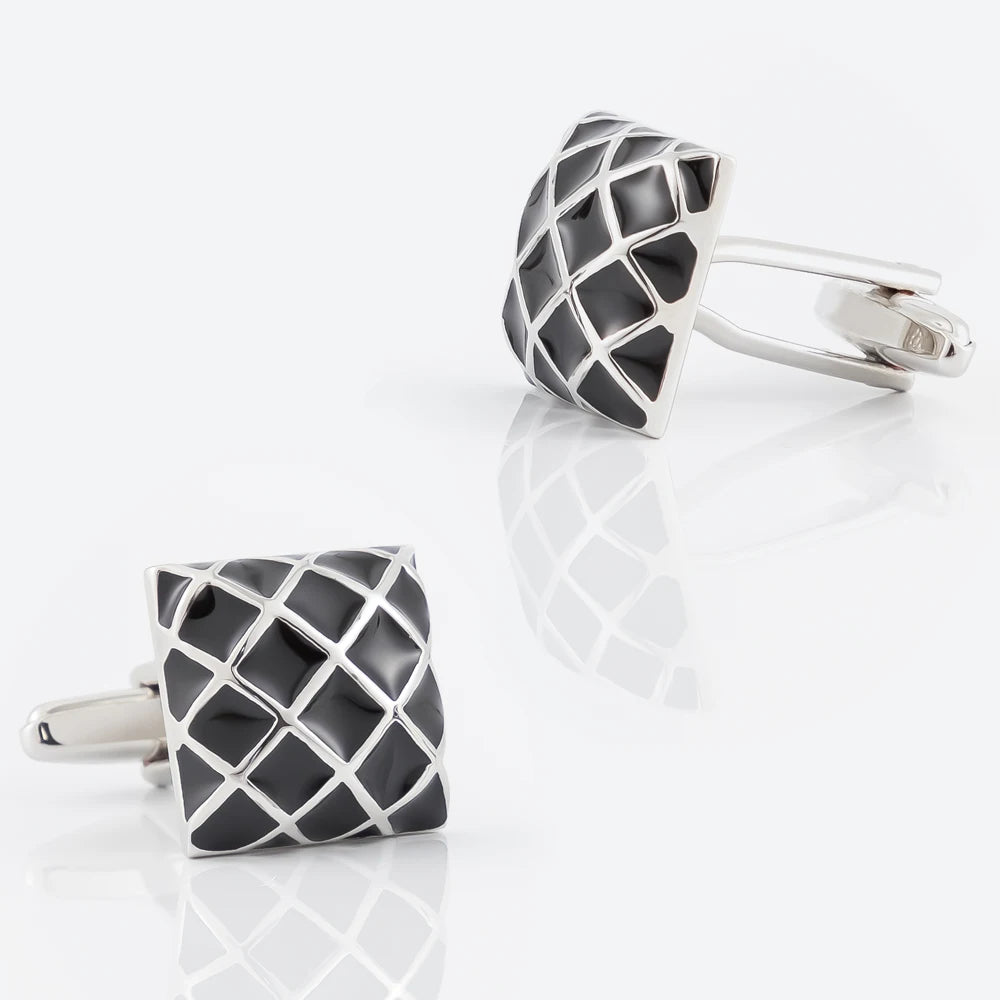JINIJIE Ready to Ship Fashion Grid Black square Metal Copper Mens Cufflinks Suit Accessories