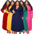 N7908 Trendy Plus Size Women Dresses Women Casual V-neck Long Sleeve A-line Pleated Dress Ladies Office Dress for Women