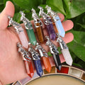 Vintage Children's Bohemia Antique Silver Plated Pendant Natural Point Crystal Hexagon Bead Wolf Charm Crafts Necklace DIY