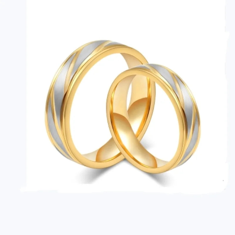Stainless Steel Couple Rings Golden Stainless Steel Simple Style Twill Couple Rings Couple Rings Wholesale and Custom