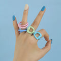 American European Trendy Y2K Glazed Colorful Rings Sky Blue Baby Pink Handmade Oil Drop Enamel Ring for Women