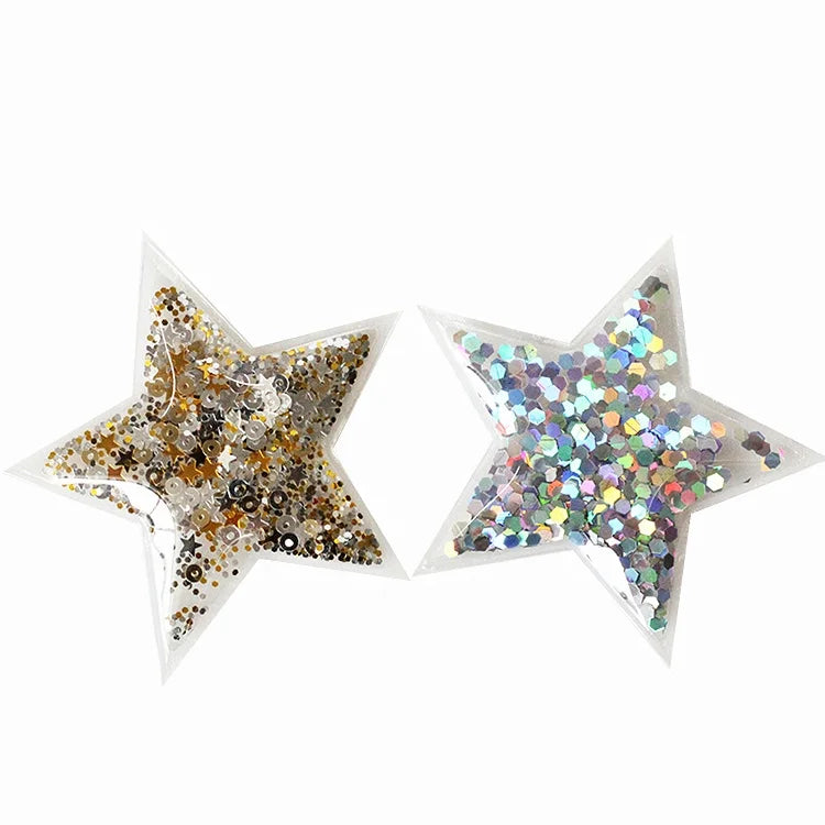 Hot Sale Custom Pvc Plastic Transparent Vinyl Shaker Glitter Sequin Labels for Kid Garment