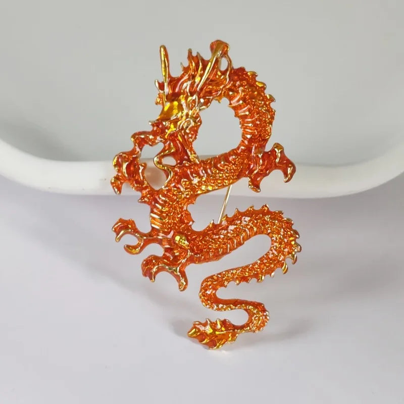 Fashion Luxury Colorful Oil Dropping China Dragon Brooch for Women