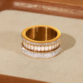 Chic Fashion Light Luxury Style Jewelry 18k Gold Plated Ring Multilayer Diamond Cubic Zirconia Stainless Steel Finger Ring