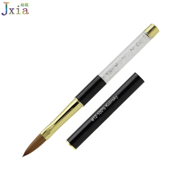 Jiexia Black Metal Handle Gold Ferrules Design Crimped 12# 100% Pure Kolinsky Acrylic Nail Brush