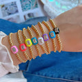 BC1423  Delicate Small 18K Gold Plated Beads with Enamel Multi Colored CZ Rectangle Bead Elastic Bracelets for Women 2021