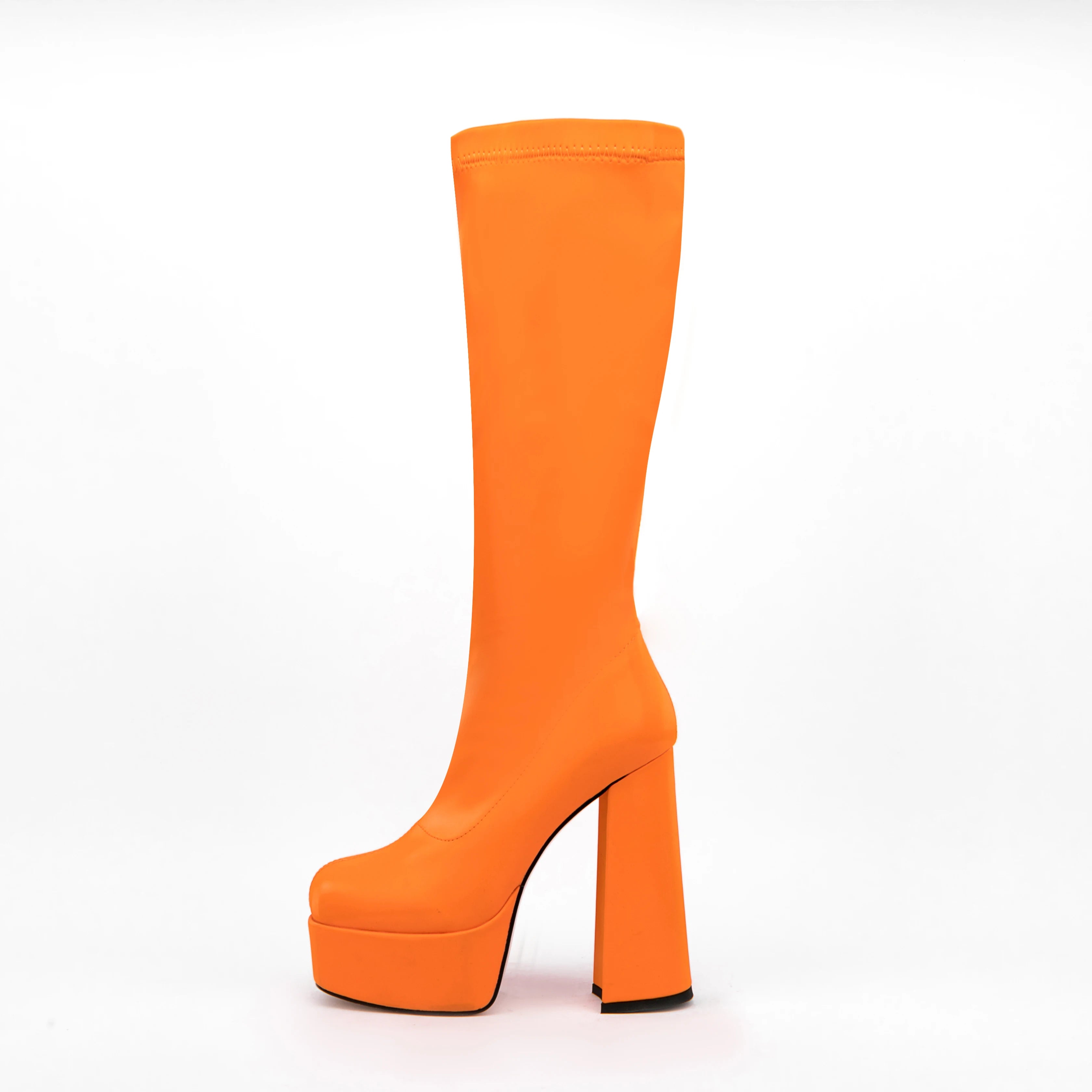 Big Size 43 Square Toe Thick Heel Boots Knee High Platform Women Shoes Winter Comfortable Solid Fashion Booty