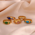 Vintage Natural Stone Colorfast Finger Rings Colorful Opal Turquoise Bead Inlay 18K Gold Plated Stainless Steel Rings