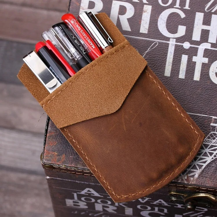 Multi-Purpose Durable Pencil Pouch Organizer Portable Belt Loop Genuine Leather Custom Pen Pocket Protector for Shirt Lab Coat