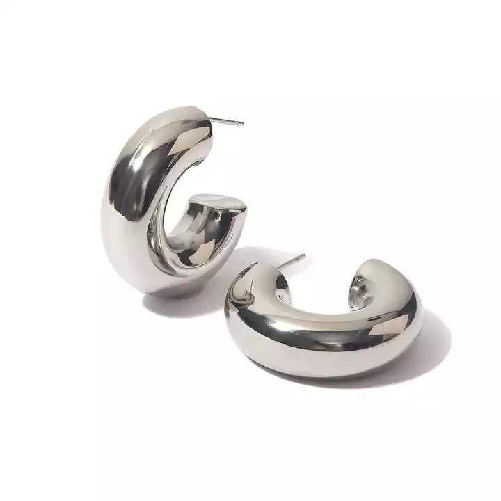 NEW Trendy Silver Color CC Shape Earrings Stainless Steel PVD Plated Chunky Earrings Jewelry for Women