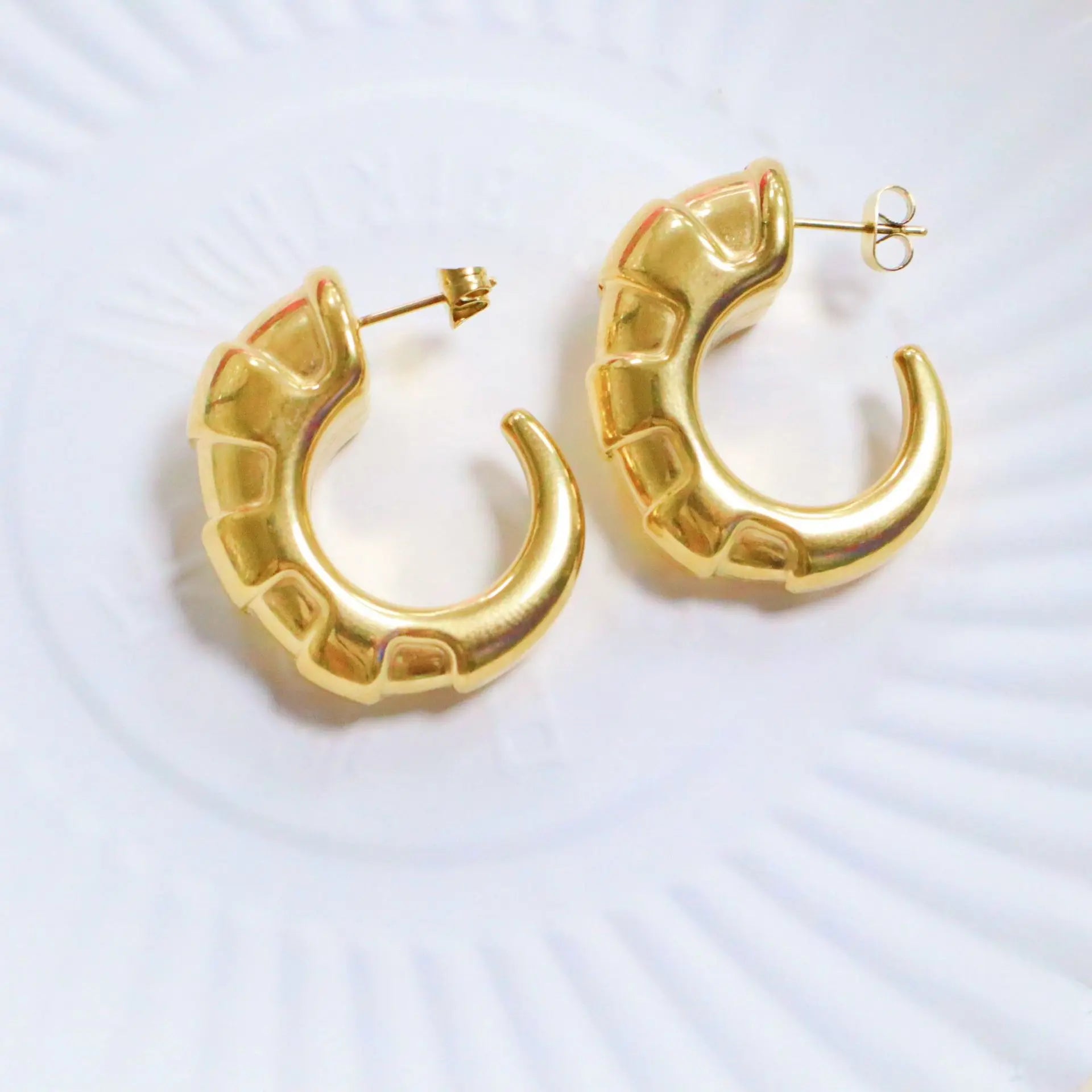 Personality Women Stainless Steel Geometric Hoop Earrings Trendy 18K Gold Plated Anniversary Jewelry