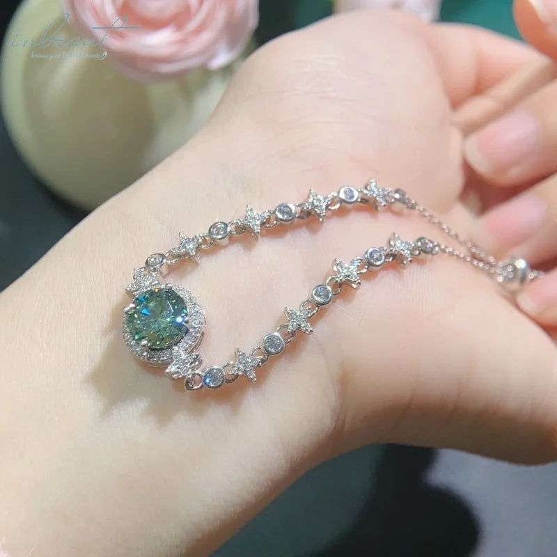 Silver 925 Original 2 Carat Brilliant Cut Diamond Test Past Green Moissanite Bracelet for Women Gemstone Chain Fine Jewelry
