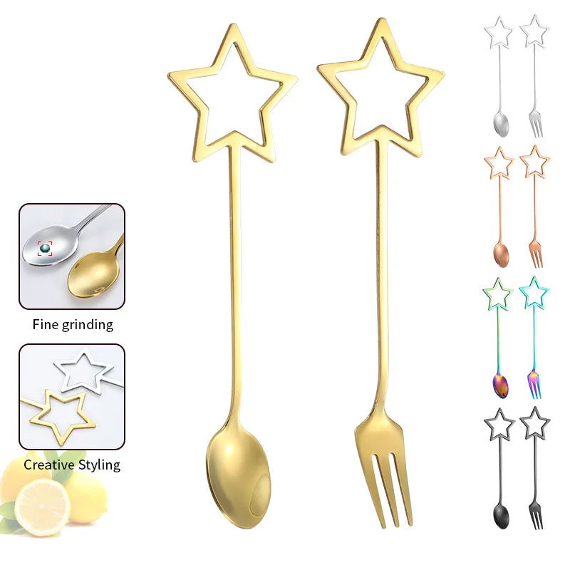 304 Creative Star Stainless Steel Fork Spoon Set Cute Coffee Stirring Spoon Silverware Dessert Spoon Cutlery