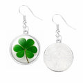 Saint Patrick's Day Women's Fashion Drop Earrings Green Cabochon Settings Clover Hook Pendant Jewelry