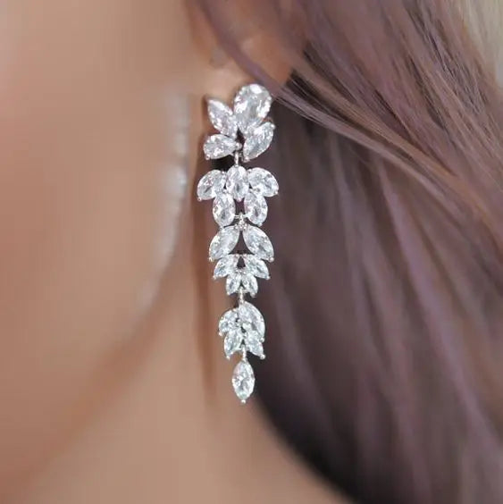 CAOSHI High Quality Flowers Design Cubic Zirconia Long Hanging Earrings for Bride Wedding Fashion Jewelry Pendant Earrings Women
