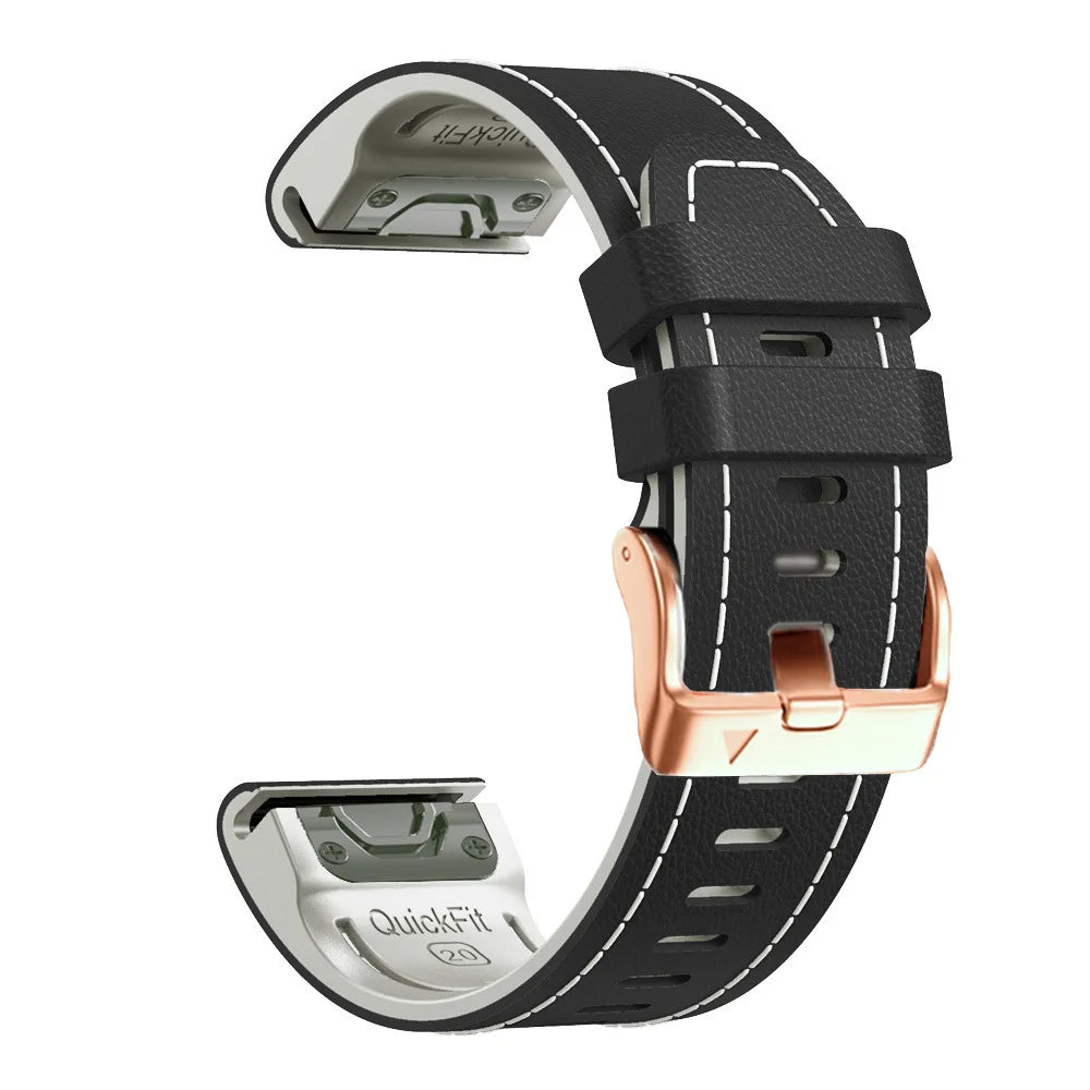 20mm Silicone Sewing Leather Sport Watch Band Strap for Garmin Fenix 8 7 6 5 E Quatix 7