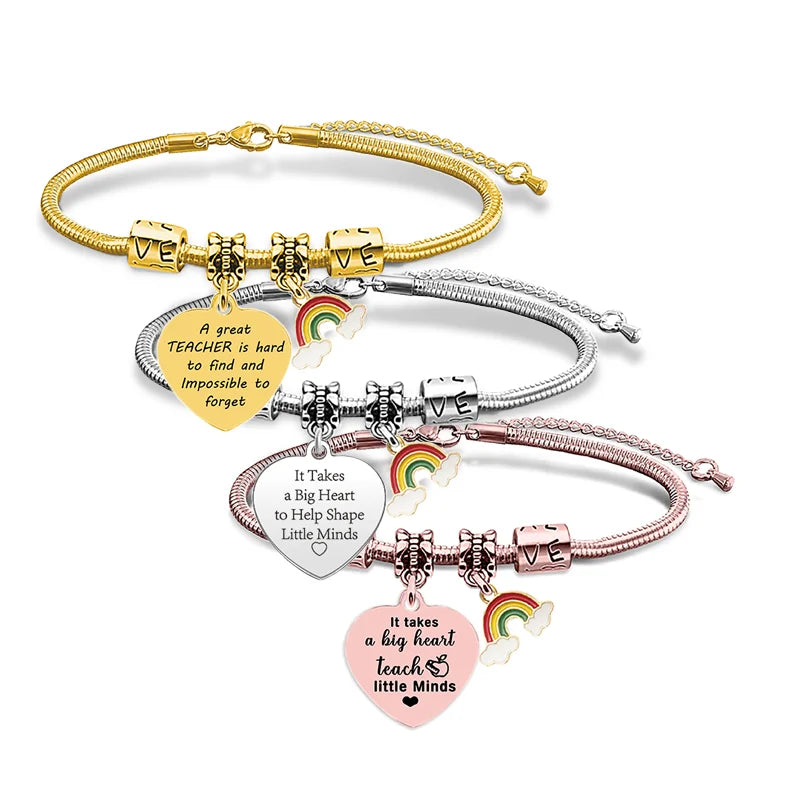 Ywganggu Best-Selling Fashion Stainless Steel Snake Bone Bracelet With Rainbow Pendant Hot-Jewelry Bangle for Teachers