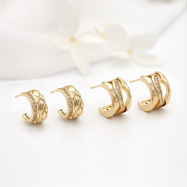 Wholesale 14K Gold Plated Fashion Jewelry Earrings With C Shaped Inlaid Zircon for Women's Studs Earring