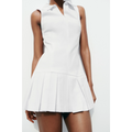 Spread Collar Zip up Neck Tracksuit Jumpsuit  for Women Sleeveless Shirt and Pleated Skorts Romper for Women Tennis Skirts