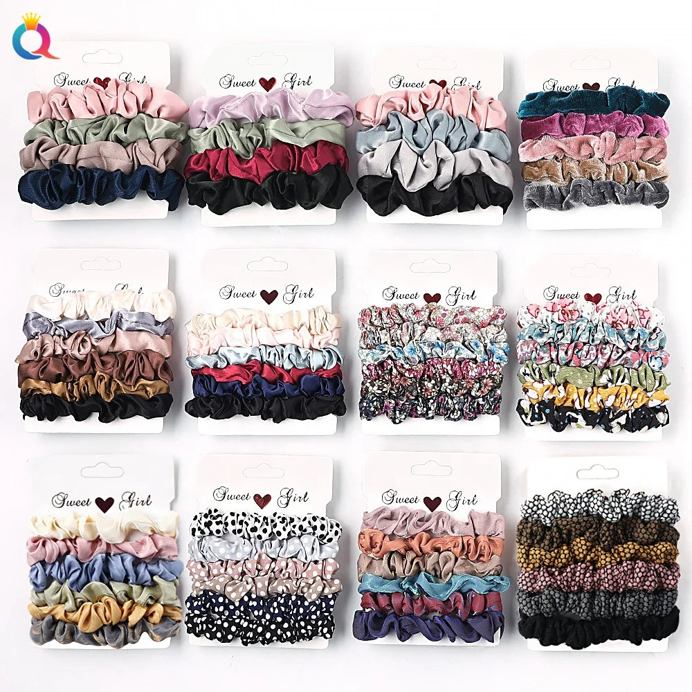 QIYUE Various Scrunchies Set White Paper Card Elastic Hair Band Ponytail Holder Hair Tie for Women