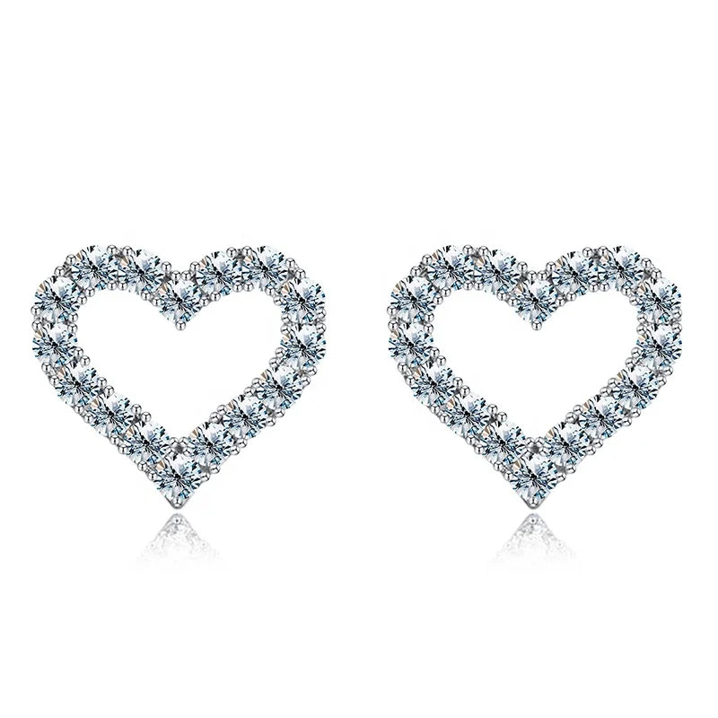 Real Moissanite Diamond Heart Stud Earring for Women 925 Sterling Silver White Gold Plated Luxury Jewelry Engagement