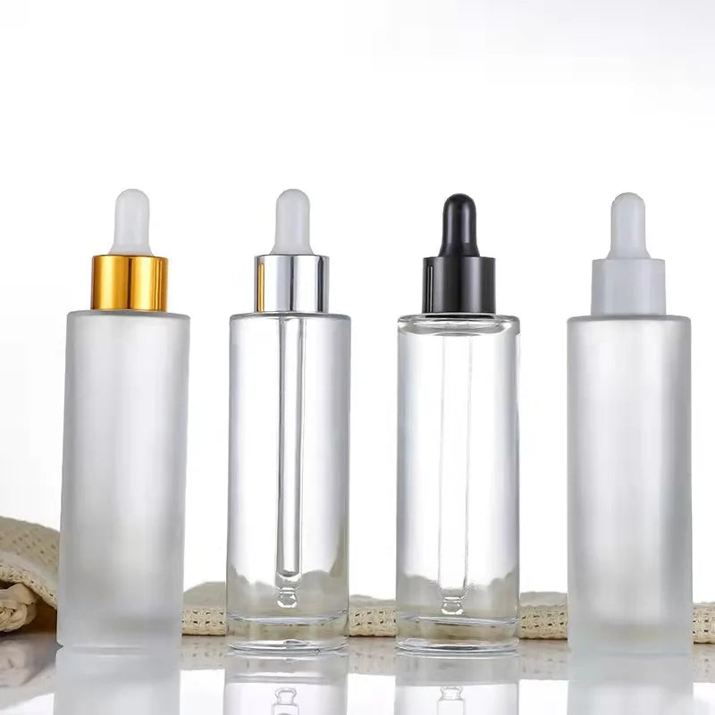 20ml Frosted Glass Dropper Essential Oil Bottle 100ml Wood Grain Lid Skin Care Serum Essence 50ml Lotion Glass Bottle