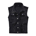 New Denim Vest for Men Punk Rock Rivet Cowboy Black Jeans Waistcoat Fashion Men Motorcycle Style Sleeveless Vest