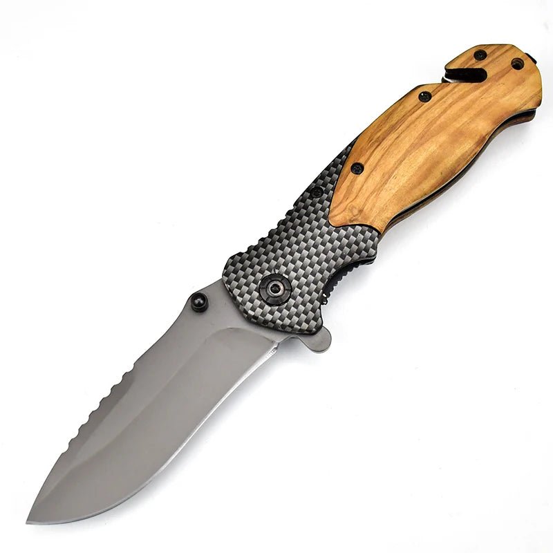 Ready to Ship 440C Steel Outdoor Camping Survival Knife Custom OEM Tactical Folding Hunting Pocket Knife with Wood Handle