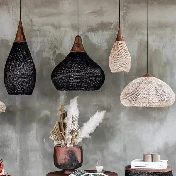 Modern Style Rattan Pendant Light Bamboo Lamp Decor Chandelier Indoor Rattan Vintage for Home Farmhouse Lampshade Dia.60