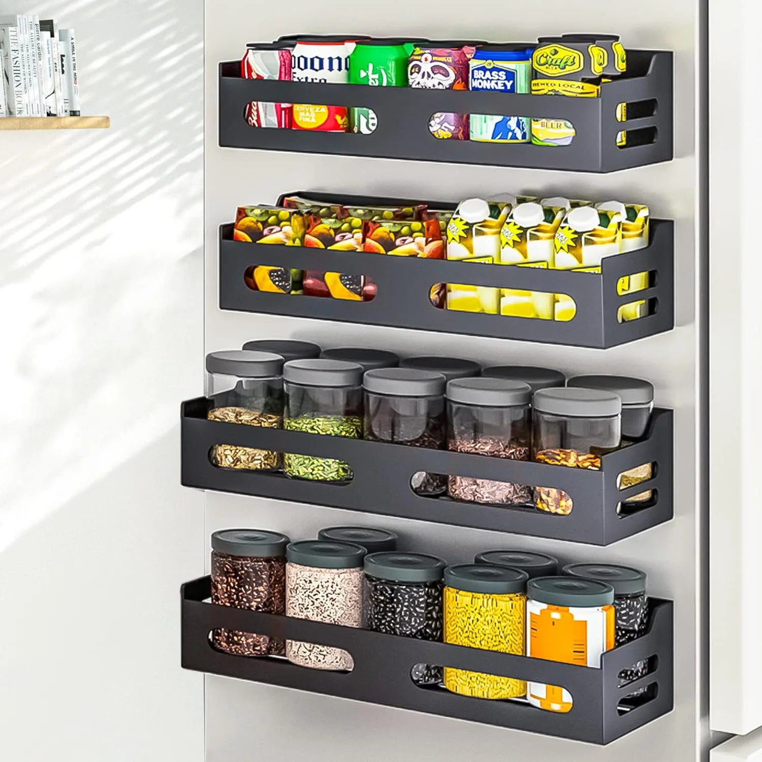 Space Saving Kitchen Refrigerator Magnetic Hanging Spice Rack Storage Rack Iron Movable Spice Organizer