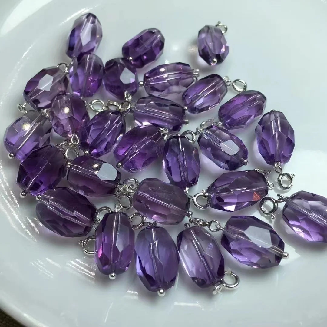 Wholesale Fashion Custom Natural Healing Stones Jewelry 925 Silver Faceted Amethyst Pendant Necklace