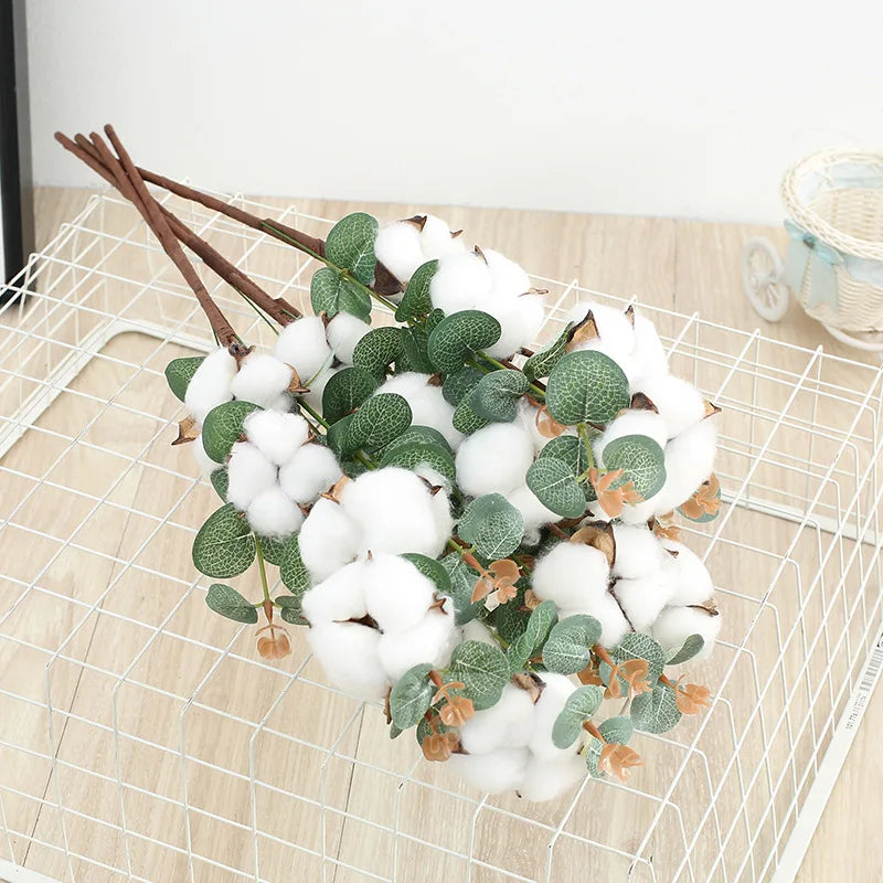 Home Party Artificial Cotton Flower Branch for Vase Photography Props Home Decoration Artifical Flowers