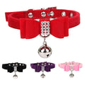 Adjustable Luxury Velvet Modern Bow Pet Collar Rhinestones Solid Pattern Safe Breakaway Buckle Personalized Cat Dog Durable All