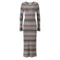 Elegant Slim Fitted Long Dress for Women O-Neckline Striped Knitted Short Sleeve Simple Fashion Bodycon Summer Maxi