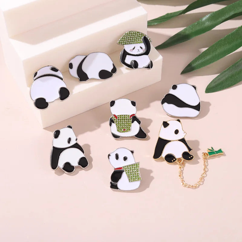 Custom Cute Panda Rolling Enamel Pin Panda Quote Brooches Badge Bag Lapel Pin Buckle Fun Animal Enamel Pins for Kids Friends