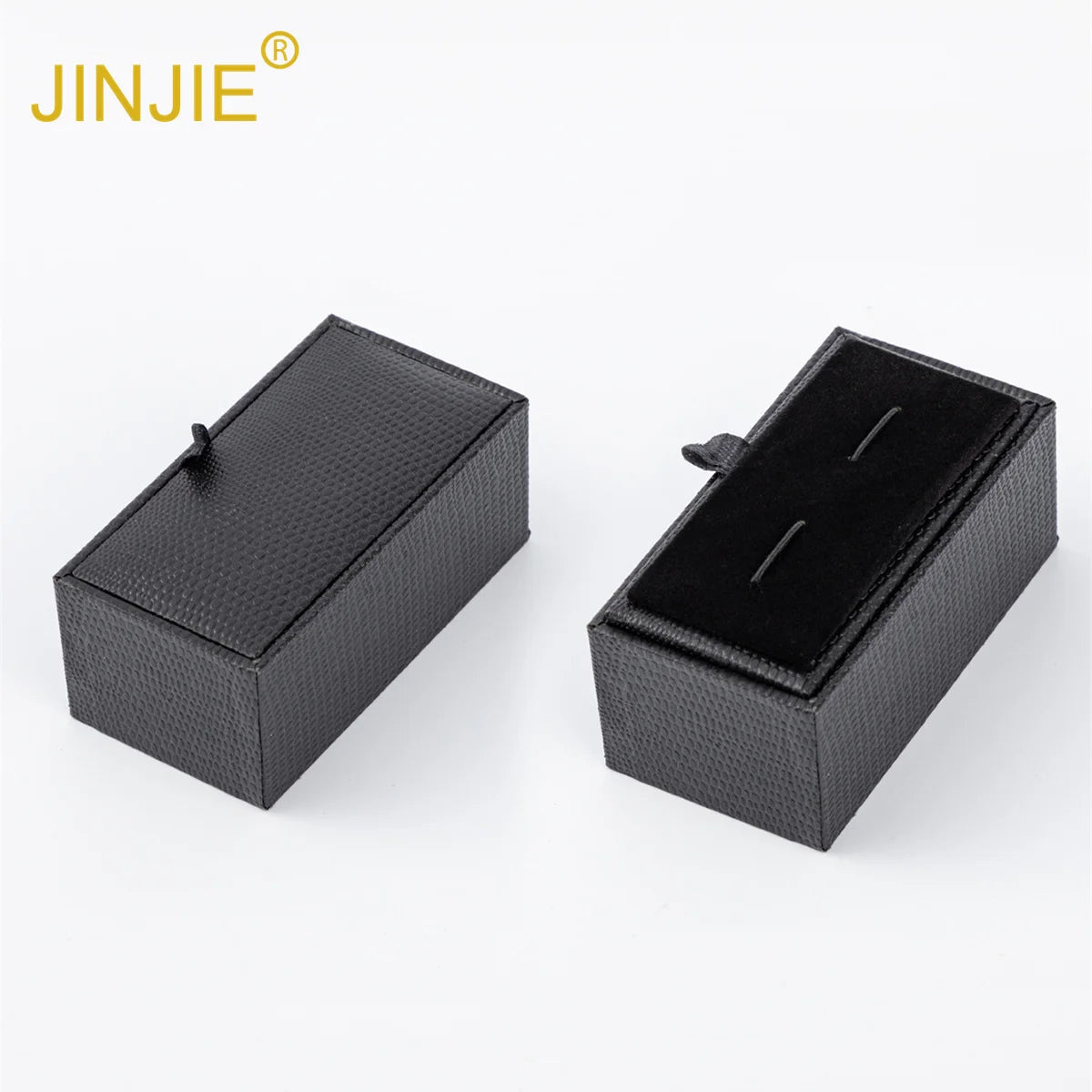 JINJIE Ready to Ship Fashion Cufflink Box Classic Black square Two Bands Cufflinks for Men in Boxes Packing
