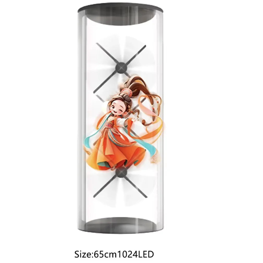 HD 1X3 Cylindrical Hologram Display Cabinet 3D Advertising Equipment 65 cm 3D Hologram Fan Advertising Equipment