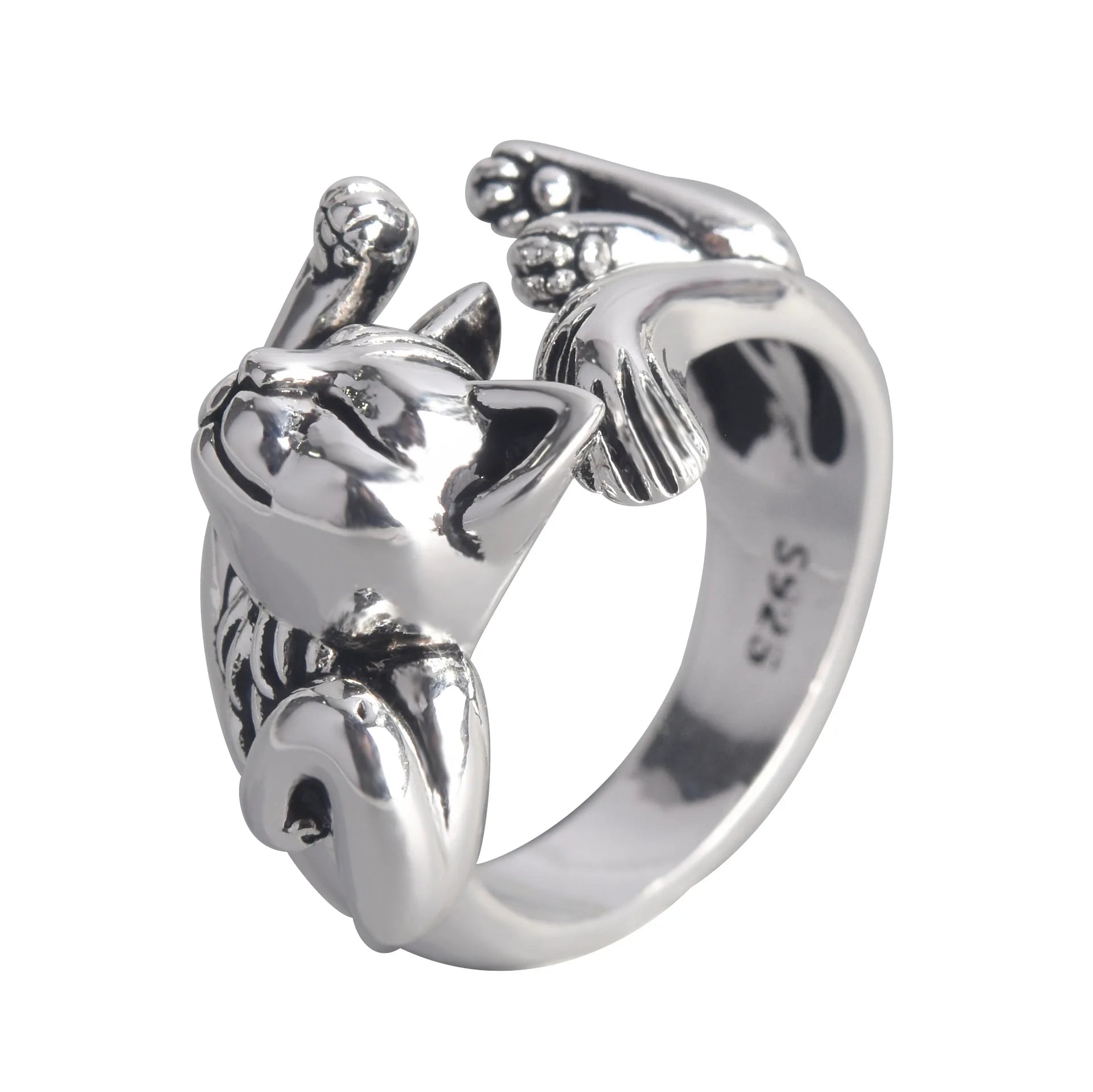 New Style Adjustable Jewelry Vintage 925 Silver Plated Cute Cat Ring for Women Holiday Gift