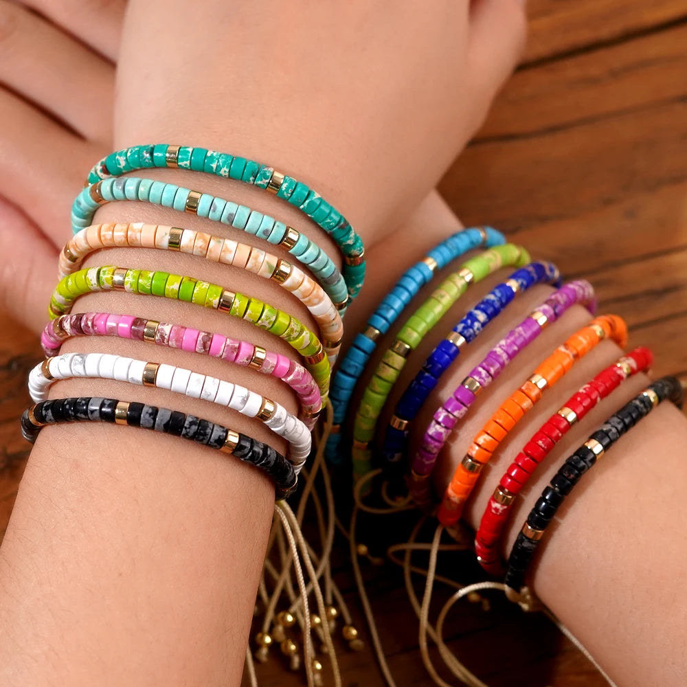 Go2boho Classic Boho Women's Fashion Jewelry Adjustable Imperial Jasper Beaded Bracelets Geometric Design Colorful Imitation