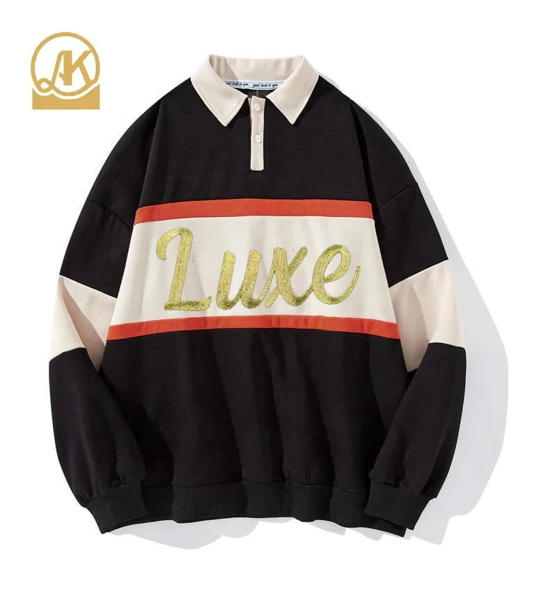 Customized Men's 100% Cotton for Polo Rugby Jersey Shirt Button-up Long Sleeves Rugby Sweatshirt
