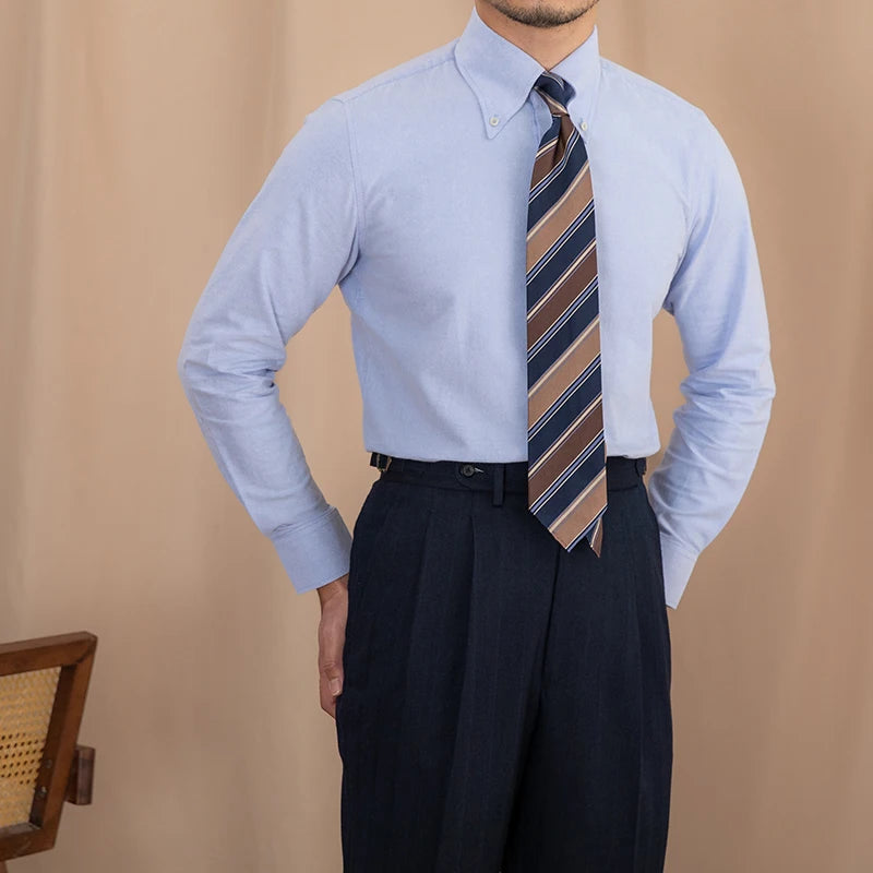 Autumn & Winter Long-staple Cotton Business Long-sleeved Men's Shirt British Milled Cotton Gentleman Slim Shirt