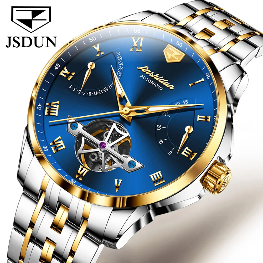 JSDUN 8912 Men China Made Men Waterproof Luminous Business Automatic Movement Stainless Steel Tourbillon Luxury Mechanical Watch
