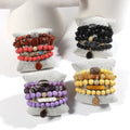 New Bohemian Style 5pcs Multi-colored Volcanic lava Natural Stone Beaded Elastic Bracelet Druzy Bangle Drop Pendant Bracelet Set