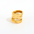 Tarnish Free High End 18K Gold Plated Multi-Layer Cross Statement Band Rings for Women Stainless Steel Jewelry
