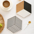 Hexagon Shaped Ceramic Coasters Good Quality Cork Table Mat Cup Pad and Mug Mat with Wooden Top