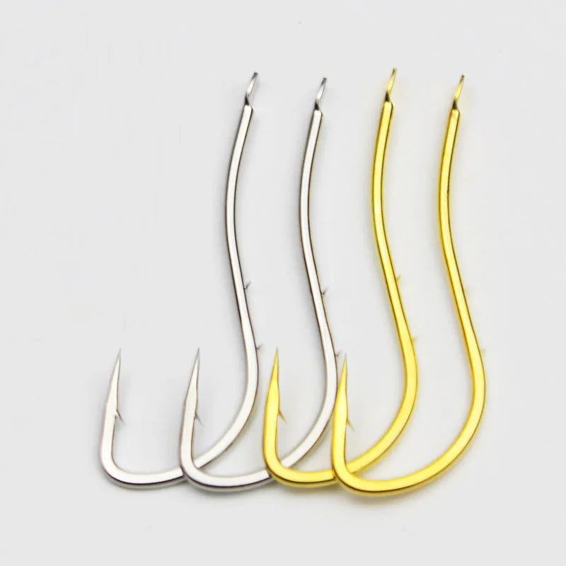 Jingcheng YG003 White Gold Red Bulk Double Backstab Barbed Long Handle Fish Hook Worm Bait Sea Fishing