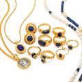 Waterproof 18k Gold Plated Stainless Steel Jewelry Exaggerate Opening Lapis Lazuli Rings for Women
