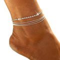 AA00814 Boho Layered Crystal Anklets Rhinestone Ankle Bracelets Chain Beach Foot Jewelry for Women and Girls